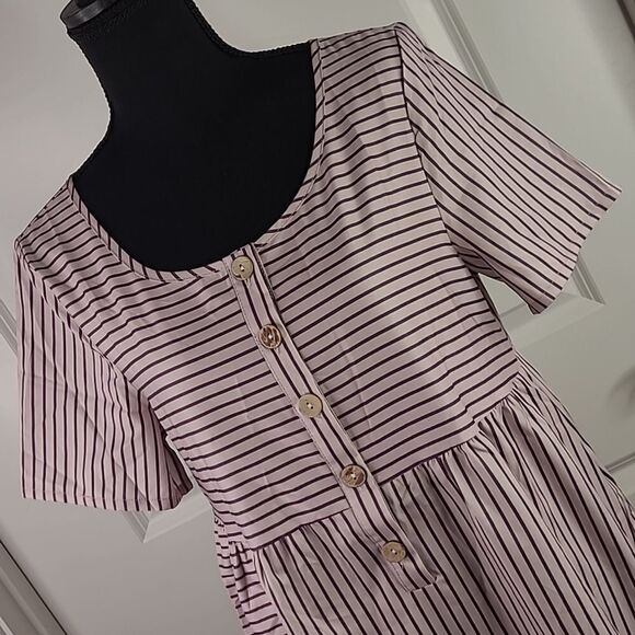 Zolucky Mauve and Eggplant Striped Lightweight Dress with Pockets - Picture 2 of 9